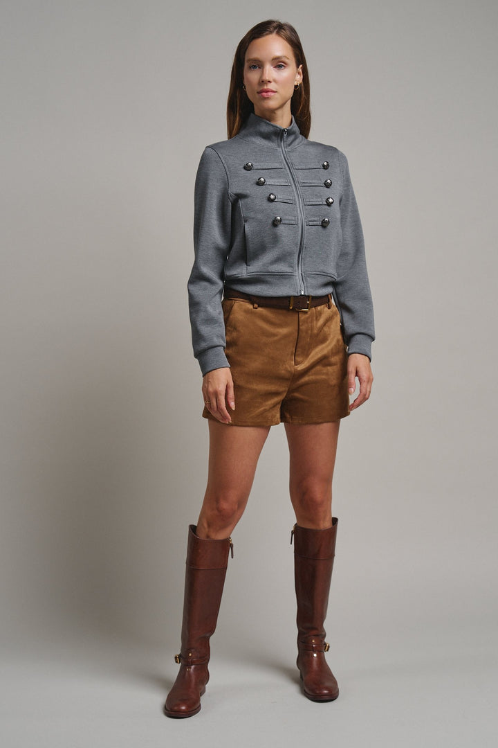 Cadet Charm Napoleon Zip Jacket in Dk H Grey - Women's Wholesale Jackets & Blazers | Trend Notes