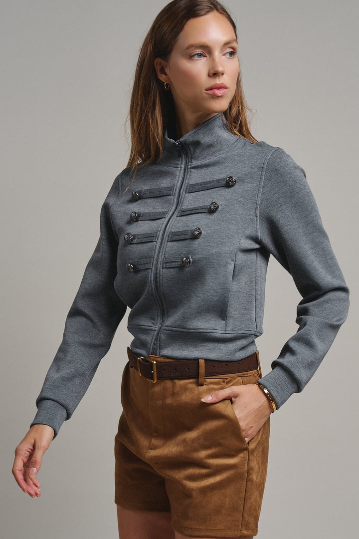 Cadet Charm Napoleon Zip Jacket in Dk H Grey - Women's Wholesale Jackets & Blazers | Trend Notes