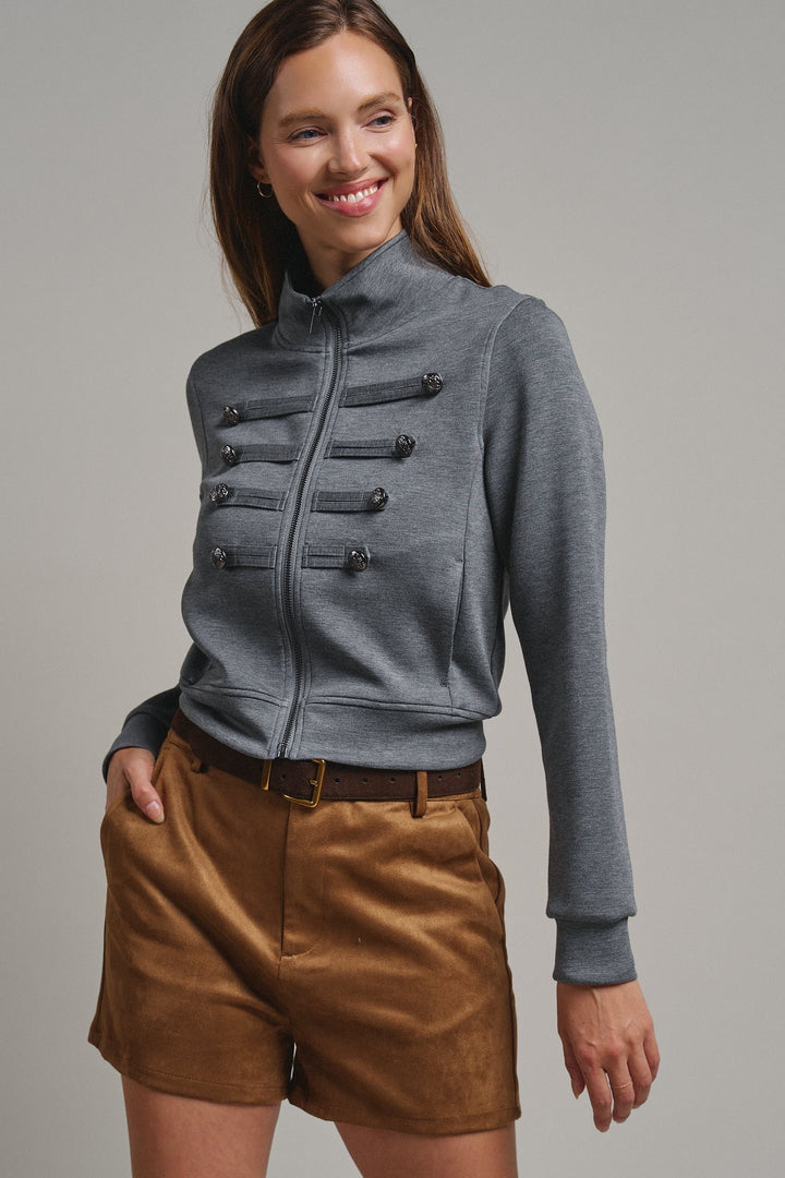 Cadet Charm Napoleon Zip Jacket in Dk H Grey - Women's Wholesale Jackets & Blazers | Trend Notes