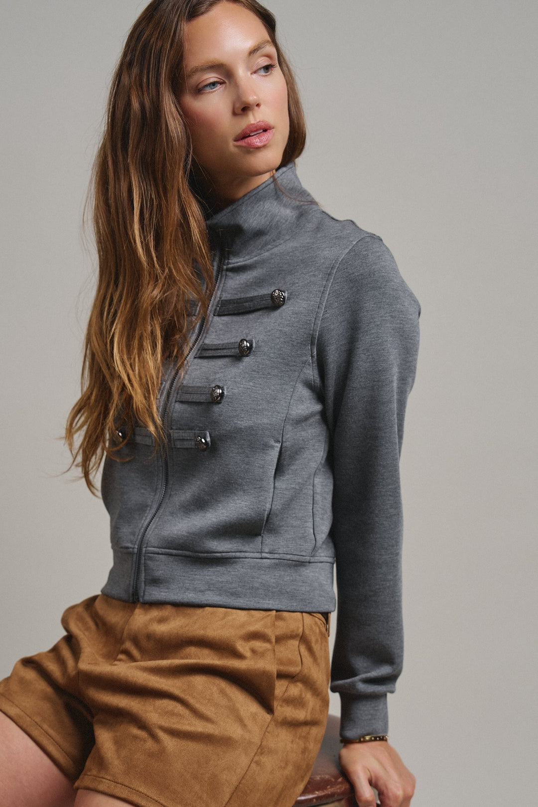 Cadet Charm Napoleon Zip Jacket in Dk H Grey - Women's Wholesale Jackets & Blazers | Trend Notes