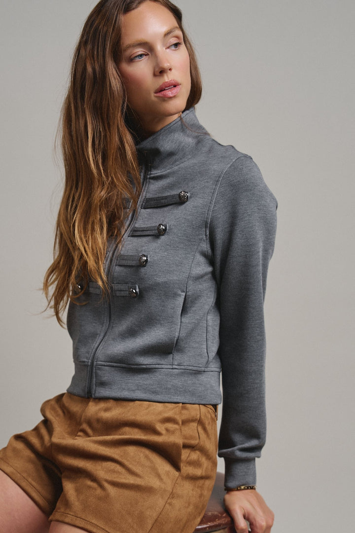 Cadet Charm Napoleon Zip Jacket in Dk H Grey - Women's Wholesale Jackets & Blazers | Trend Notes