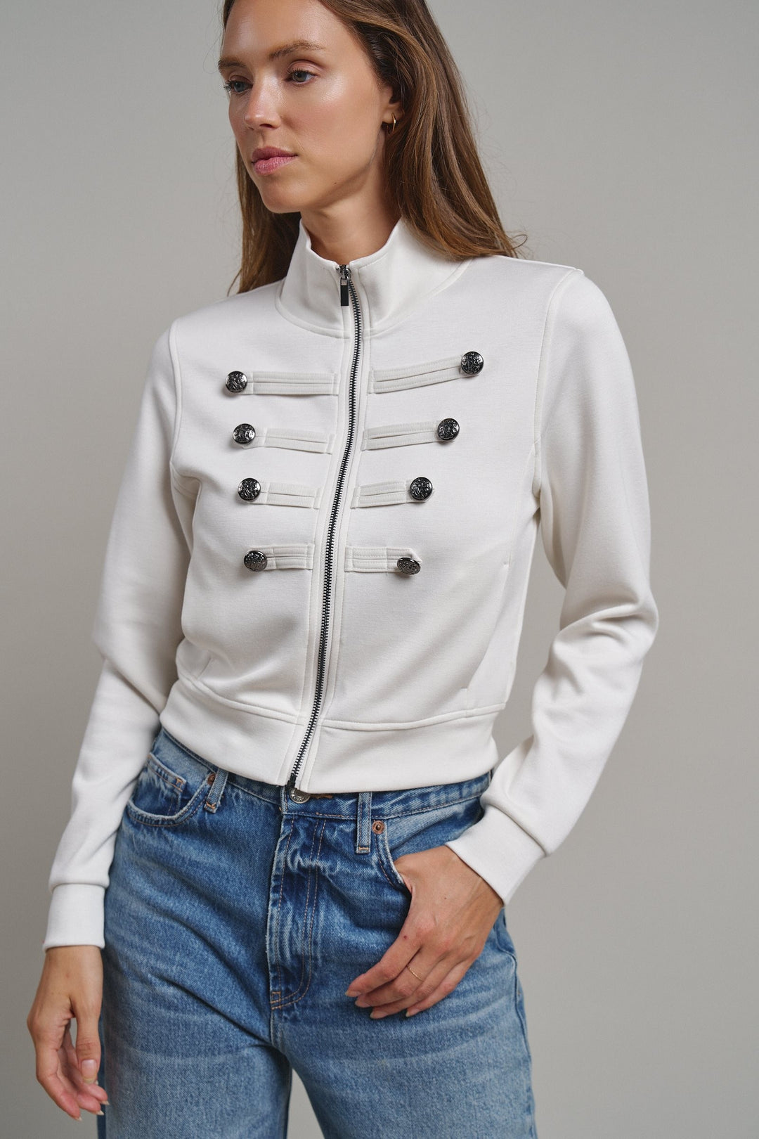 Cadet Charm Napoleon Zip Jacket in Milk - Women's Wholesale Jackets & Blazers | Trend Notes