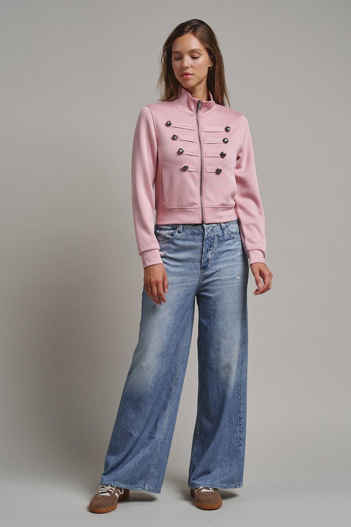 Cadet Charm Napoleon Zip Jacket in Pink Stone - Women's Wholesale Jackets & Blazers | Trend Notes