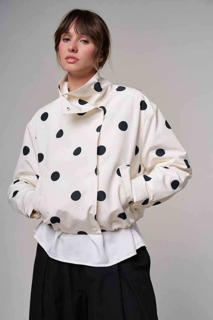 Spot On Polka Dot Bomber Jacket in White - Women's Wholesale Jackets & Blazers | Trend Notes