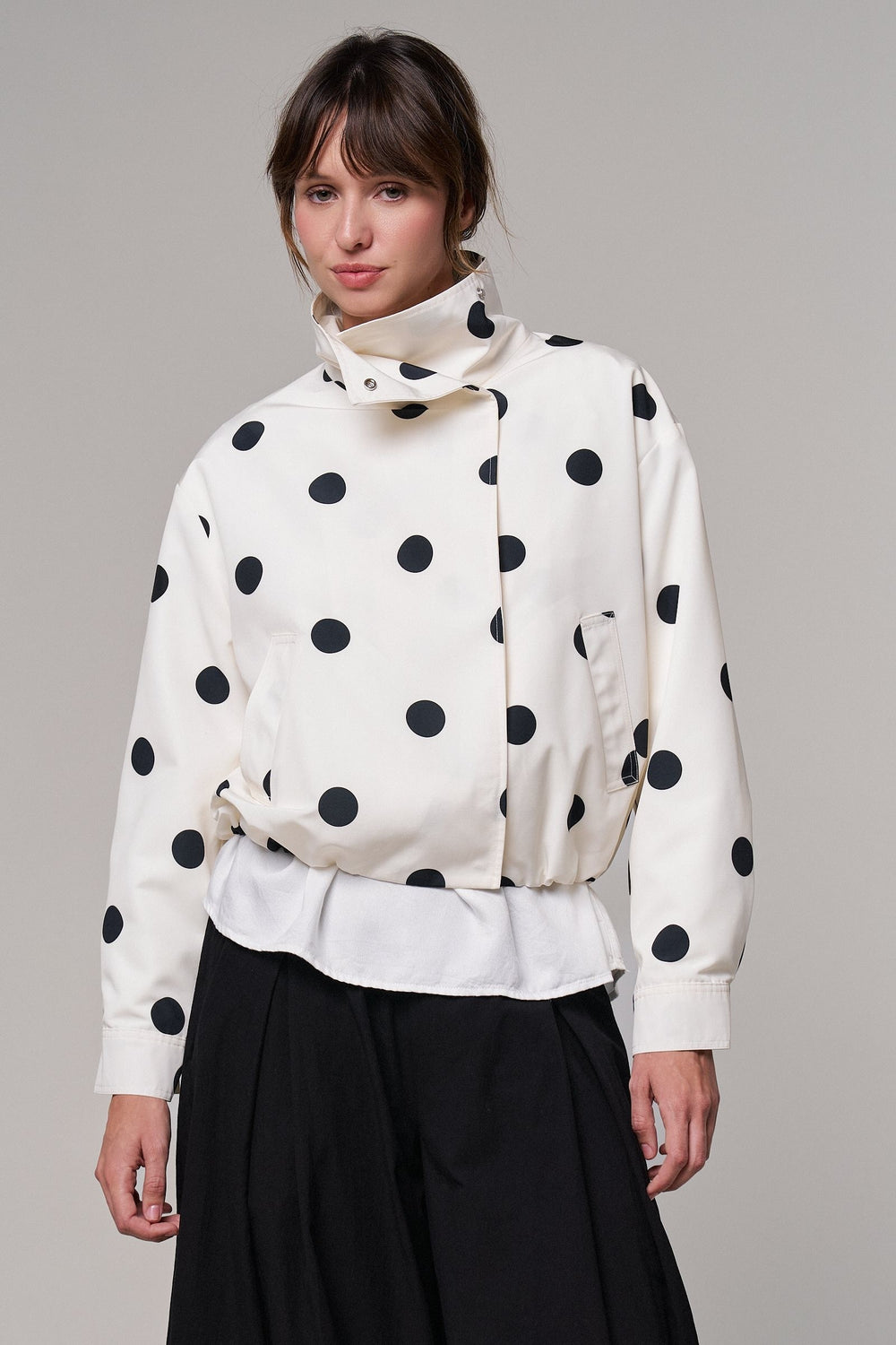 Spot On Polka Dot Bomber Jacket in White - Women's Wholesale Jackets & Blazers | Trend Notes