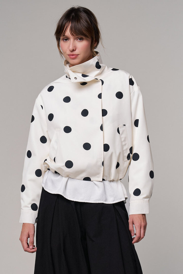 Spot On Polka Dot Bomber Jacket in White - Women's Wholesale Jackets & Blazers | Trend Notes