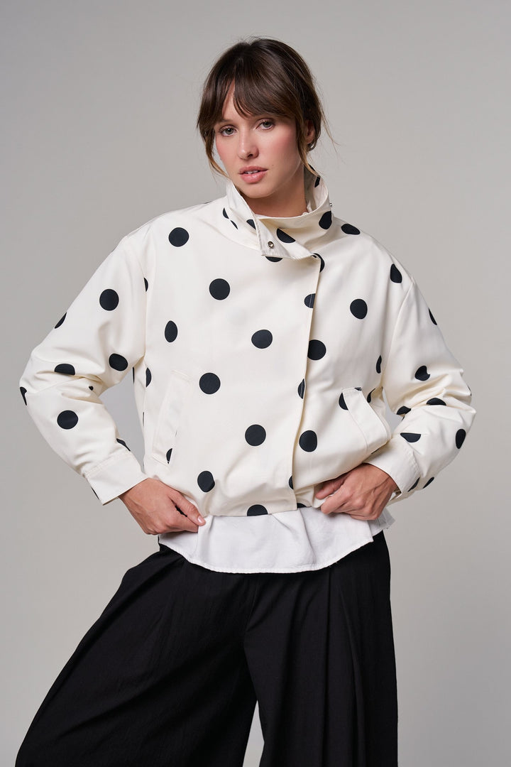 Spot On Polka Dot Bomber Jacket in White - Women's Wholesale Jackets & Blazers | Trend Notes