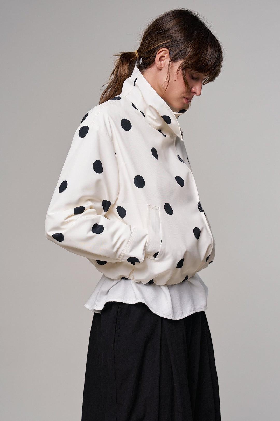 Spot On Polka Dot Bomber Jacket in White - Women's Wholesale Jackets & Blazers | Trend Notes