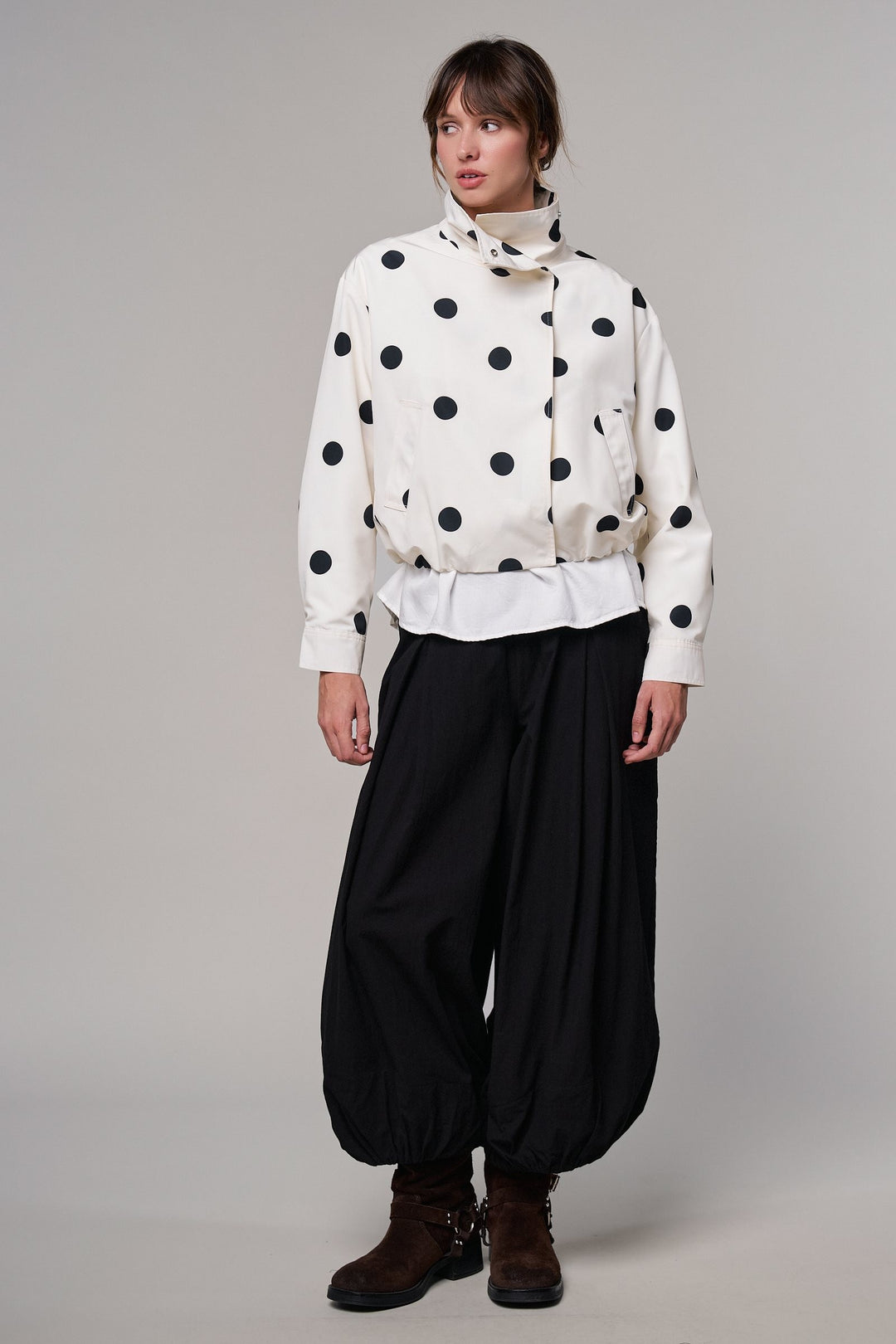 Spot On Polka Dot Bomber Jacket in White - Women's Wholesale Jackets & Blazers | Trend Notes