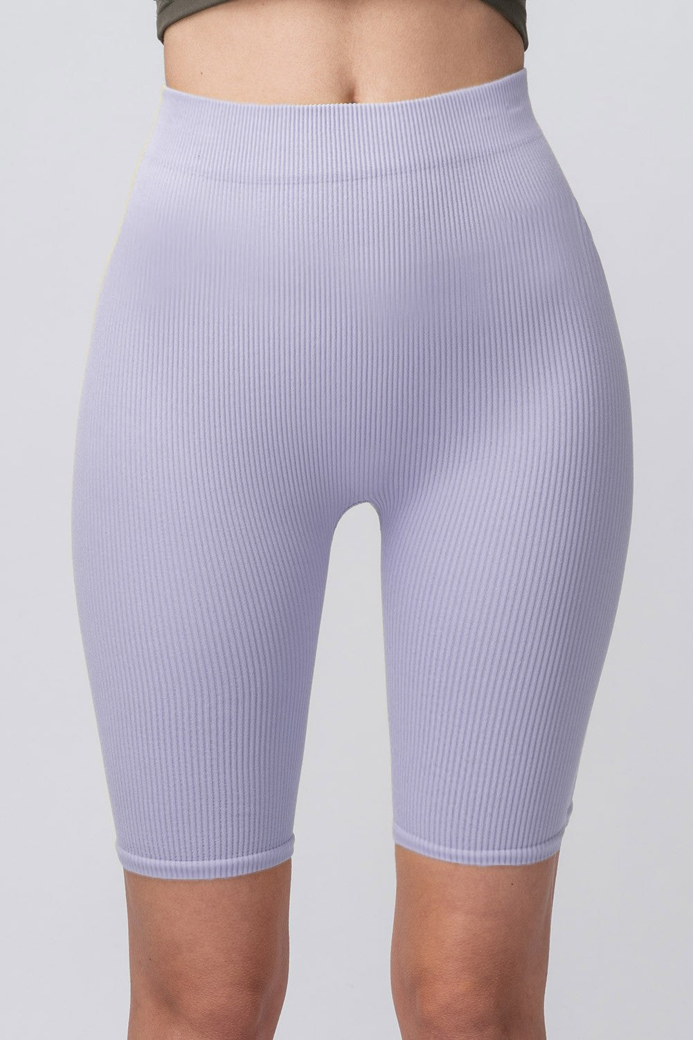 Solid Rib knit Seamless High Waist Biker Shorts in Lilac - Women's Wholesale Leggings | Trend Notes