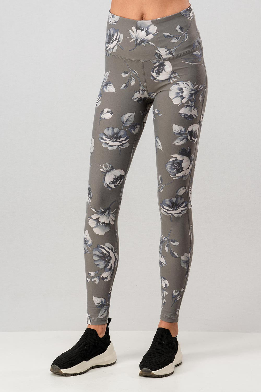 Floral Print High-Waist Leggings in Grey - Women's Wholesale Leggings | Trend Notes