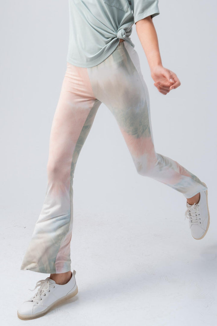 Boho Tie-Dye Flared Pants with Stretch Comfort in Pink - Women's Wholesale Casual Pants | Trend Notes