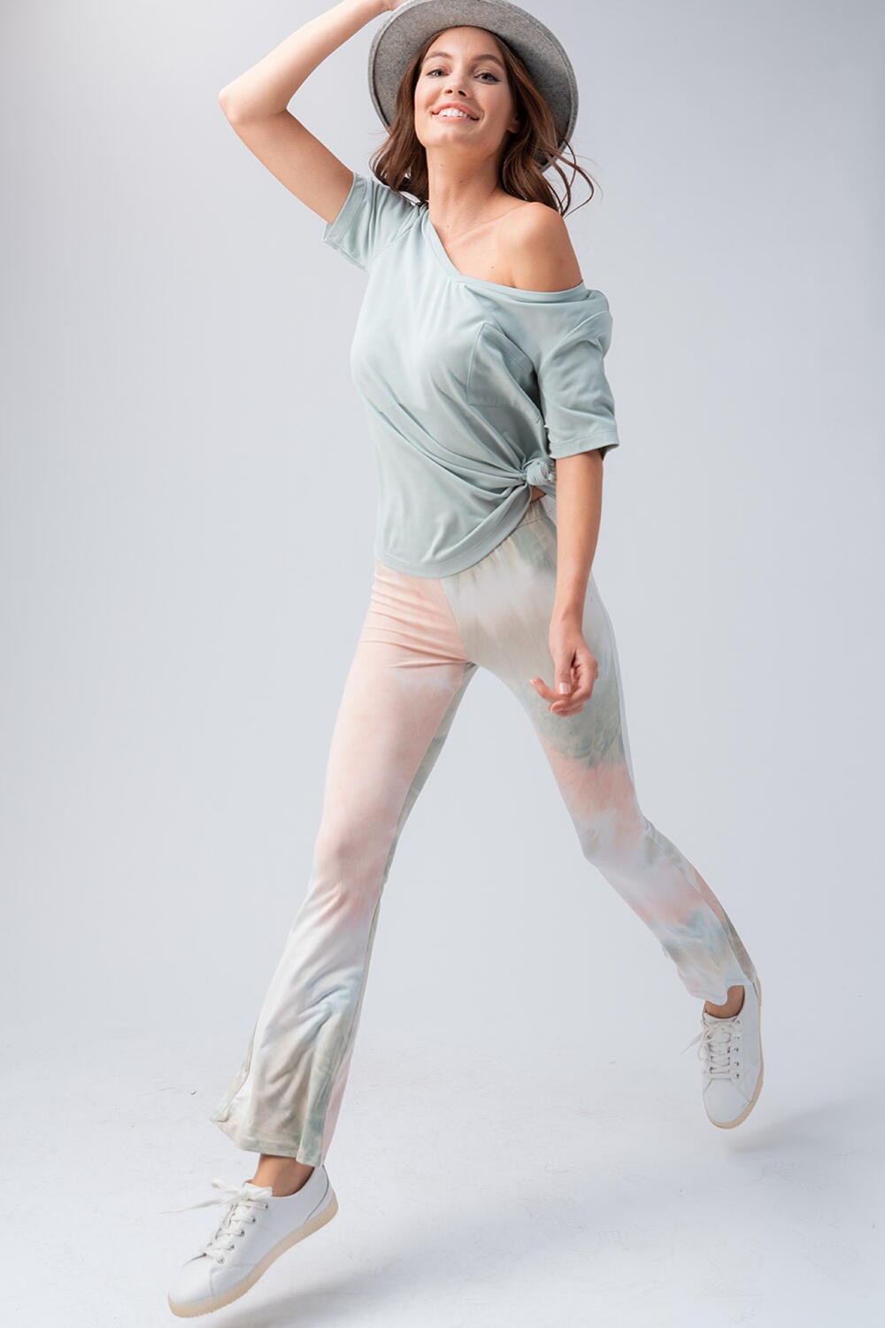 Boho Tie-Dye Flared Pants with Stretch Comfort in Pink - Women's Wholesale Casual Pants | Trend Notes