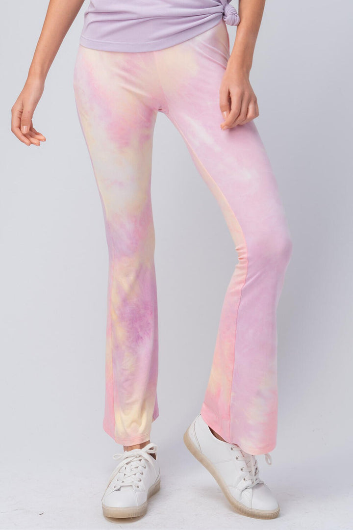 Boho Tie-Dye Flared Pants with Stretch Comfort in Pink - Women's Wholesale Casual Pants | Trend Notes