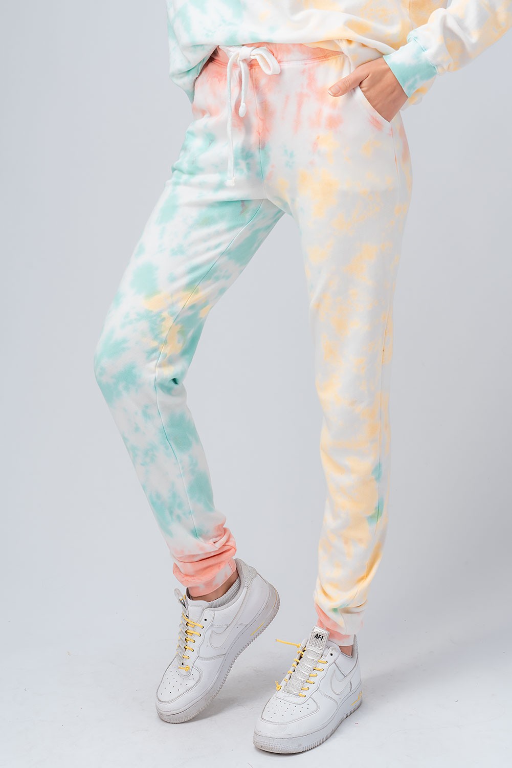 Vibrant Tie-Dye Jogger Pants with Drawstring Waist in Blue Lavender - Women's Wholesale Casual Pants | Trend Notes