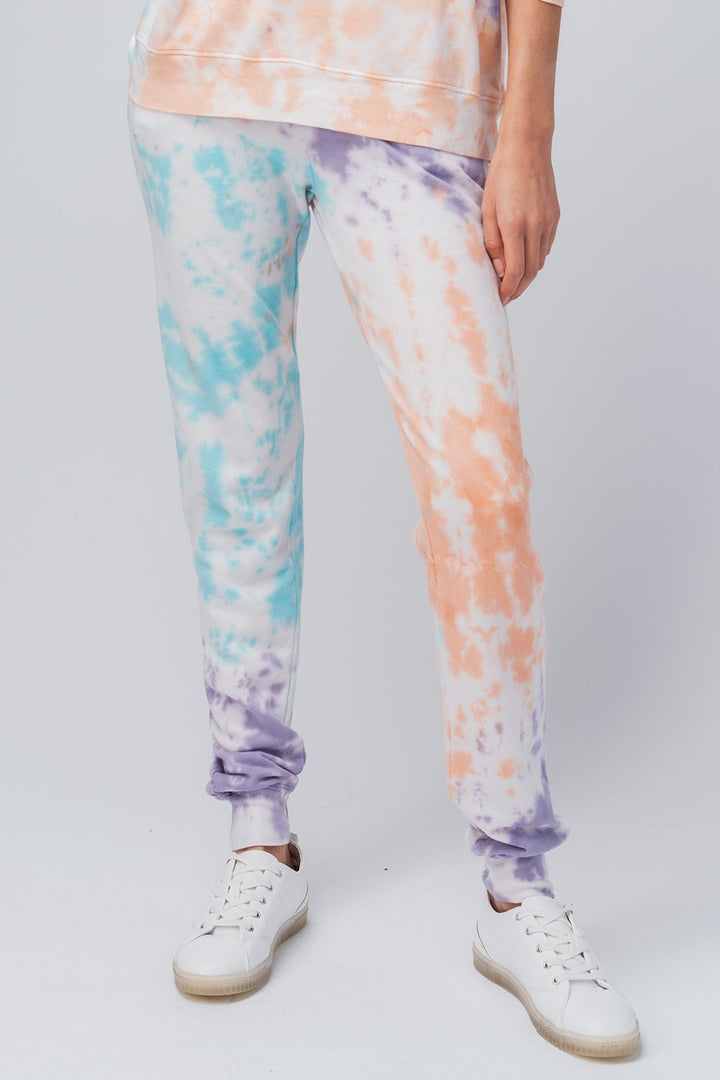 Vibrant Tie-Dye Jogger Pants with Drawstring Waist in Blue Lavender - Women's Wholesale Casual Pants | Trend Notes