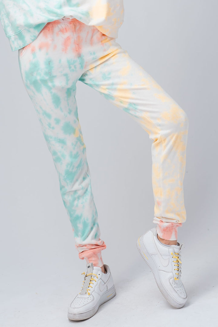 Vibrant Tie-Dye Jogger Pants with Drawstring Waist in Blue Lavender - Women's Wholesale Casual Pants | Trend Notes