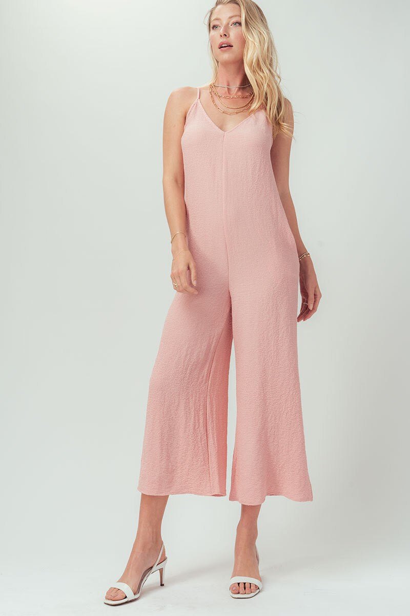 Solid Cami Wide Leg V-Neck Jumpsuit With Pockets in Black - Women's Wholesale Jumpsuits | Trend Notes