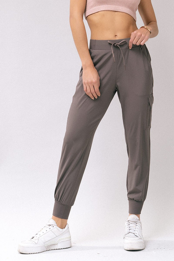 High-Waisted Cargo Jogger Pants w/Drawstring Waist in Midnight Navy - Women's Wholesale Sweatpants & Joggers | Trend Notes