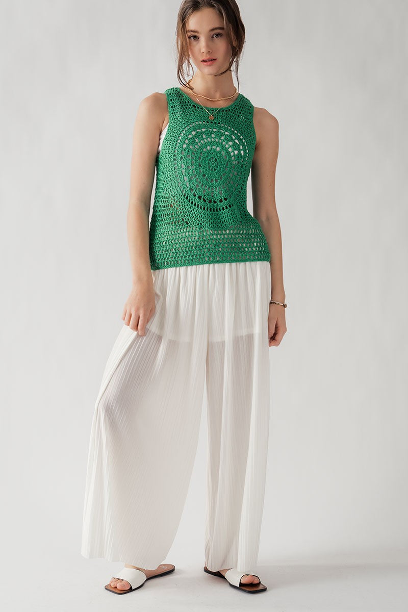 Pleated Wide-Leg Drawstring Waist Pants in Ivory - Women's Wholesale Casual Pants | Trend Notes