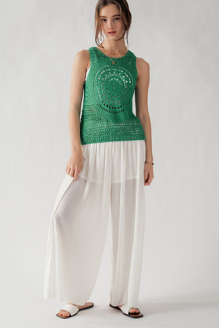 Pleated Wide-Leg Drawstring Waist Pants in Ivory - Women's Wholesale Casual Pants | Trend Notes