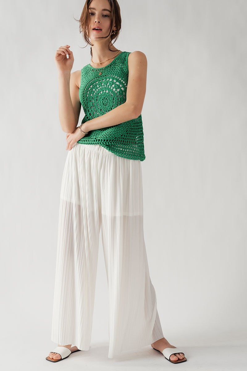 Pleated Wide-Leg Drawstring Waist Pants in Ivory - Women's Wholesale Casual Pants | Trend Notes