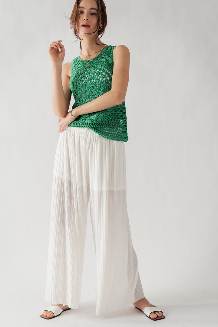 Pleated Wide-Leg Drawstring Waist Pants in Ivory - Women's Wholesale Casual Pants | Trend Notes
