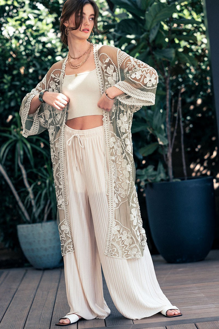 Pleated Wide-Leg Drawstring Waist Pants in Taupe - Women's Wholesale Casual Pants | Trend Notes