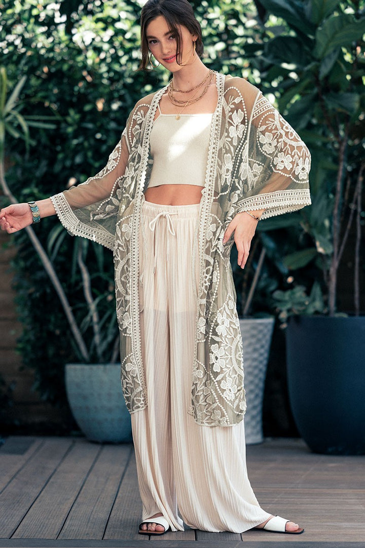 Pleated Wide-Leg Drawstring Waist Pants in Taupe - Women's Wholesale Casual Pants | Trend Notes