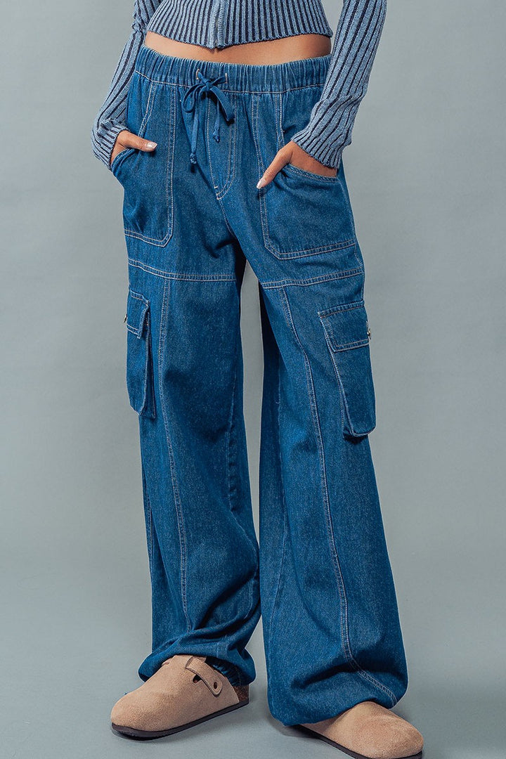 MAISIE ELASTIC DRAWSTRING PANTS in Indigo - Women's Wholesale Casual Pants | Trend Notes