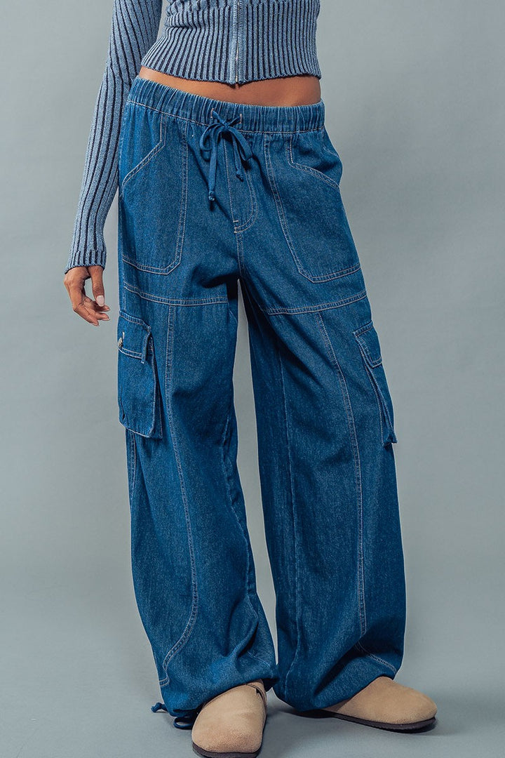 MAISIE ELASTIC DRAWSTRING PANTS in Indigo - Women's Wholesale Casual Pants | Trend Notes