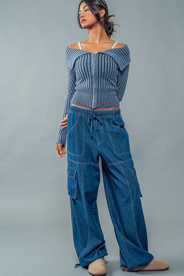MAISIE ELASTIC DRAWSTRING PANTS in Indigo - Women's Wholesale Casual Pants | Trend Notes