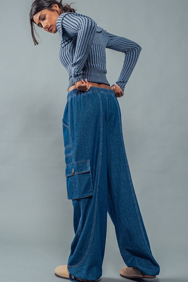 MAISIE ELASTIC DRAWSTRING PANTS in Indigo - Women's Wholesale Casual Pants | Trend Notes