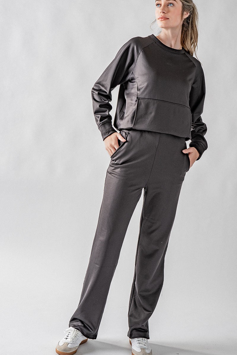 Relaxed Fit Elastic Waist Straight Leg Pants in Black - Women's Wholesale Casual Pants | Trend Notes