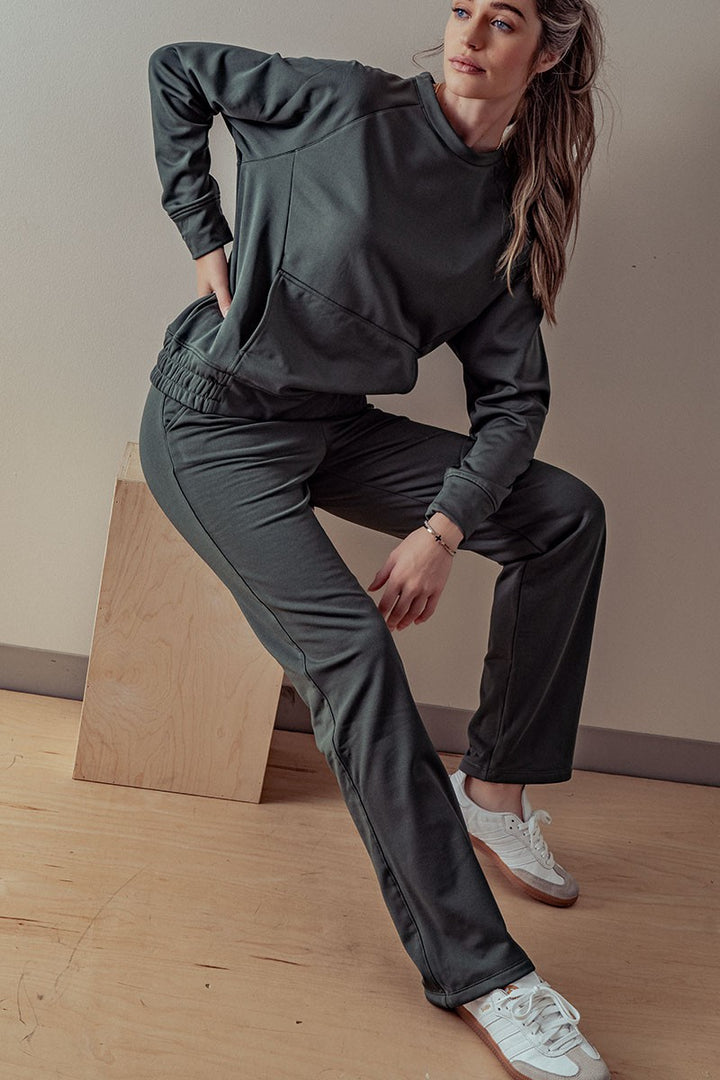 Relaxed Fit Elastic Waist Straight Leg Pants in Deep Forest - Women's Wholesale Casual Pants | Trend Notes