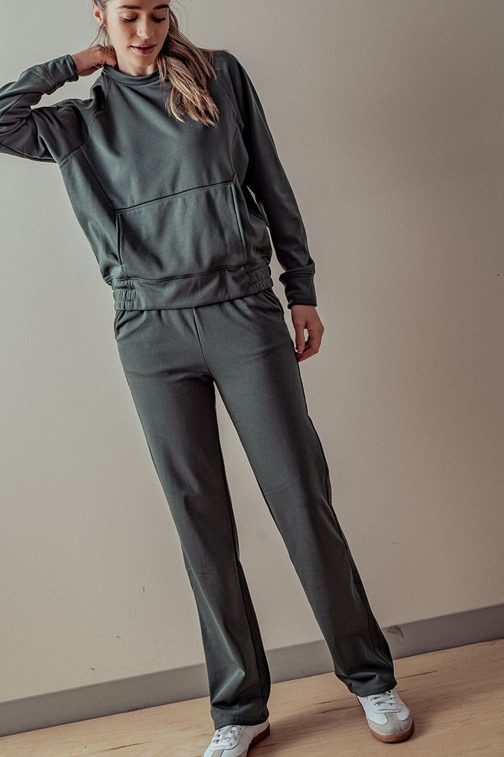 Relaxed Fit Elastic Waist Straight Leg Pants in Deep Forest - Women's Wholesale Casual Pants | Trend Notes