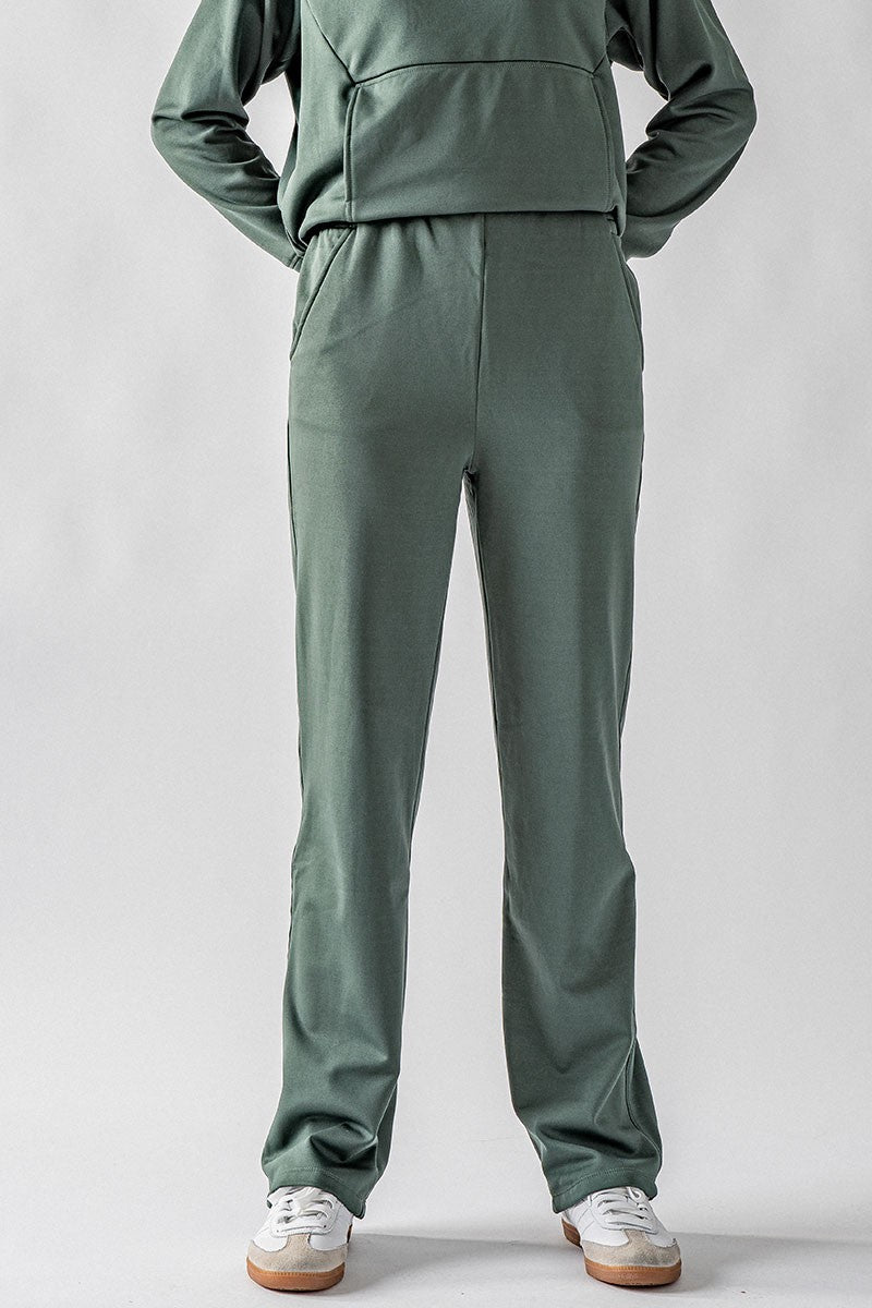 Relaxed Fit Elastic Waist Straight Leg Pants in Deep Forest - Women's Wholesale Casual Pants | Trend Notes