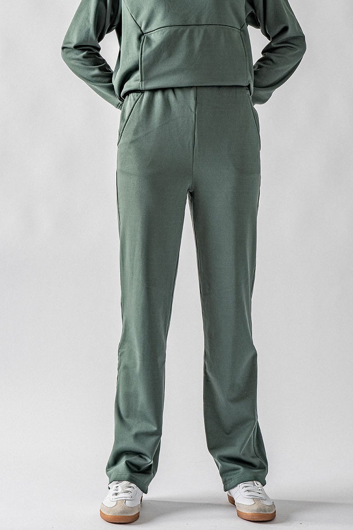 Relaxed Fit Elastic Waist Straight Leg Pants in Deep Forest - Women's Wholesale Casual Pants | Trend Notes