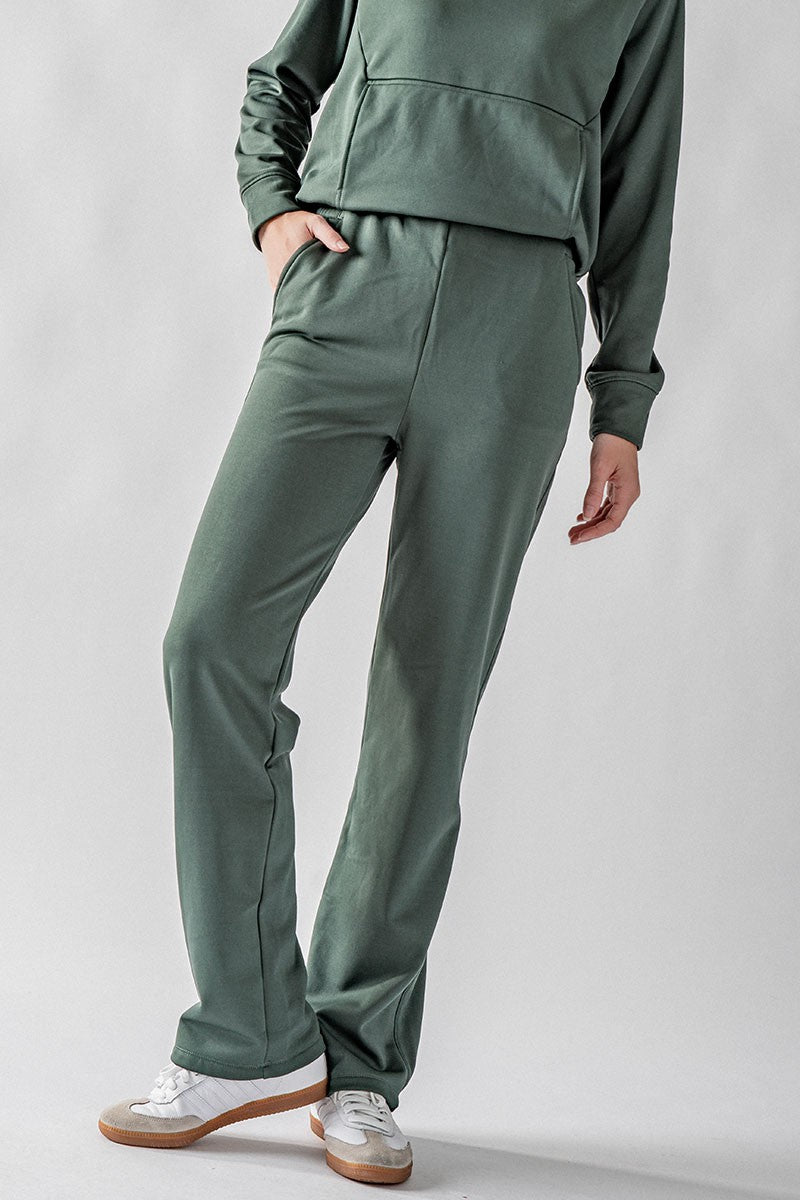 Relaxed Fit Elastic Waist Straight Leg Pants in Deep Forest - Women's Wholesale Casual Pants | Trend Notes