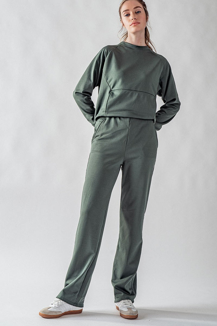 Relaxed Fit Elastic Waist Straight Leg Pants in Deep Forest - Women's Wholesale Casual Pants | Trend Notes