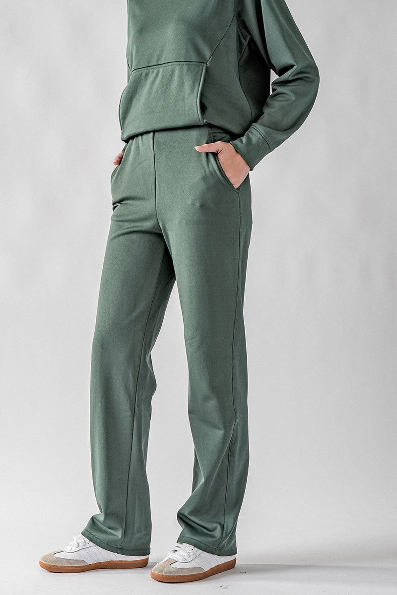 Relaxed Fit Elastic Waist Straight Leg Pants in Deep Forest - Women's Wholesale Casual Pants | Trend Notes