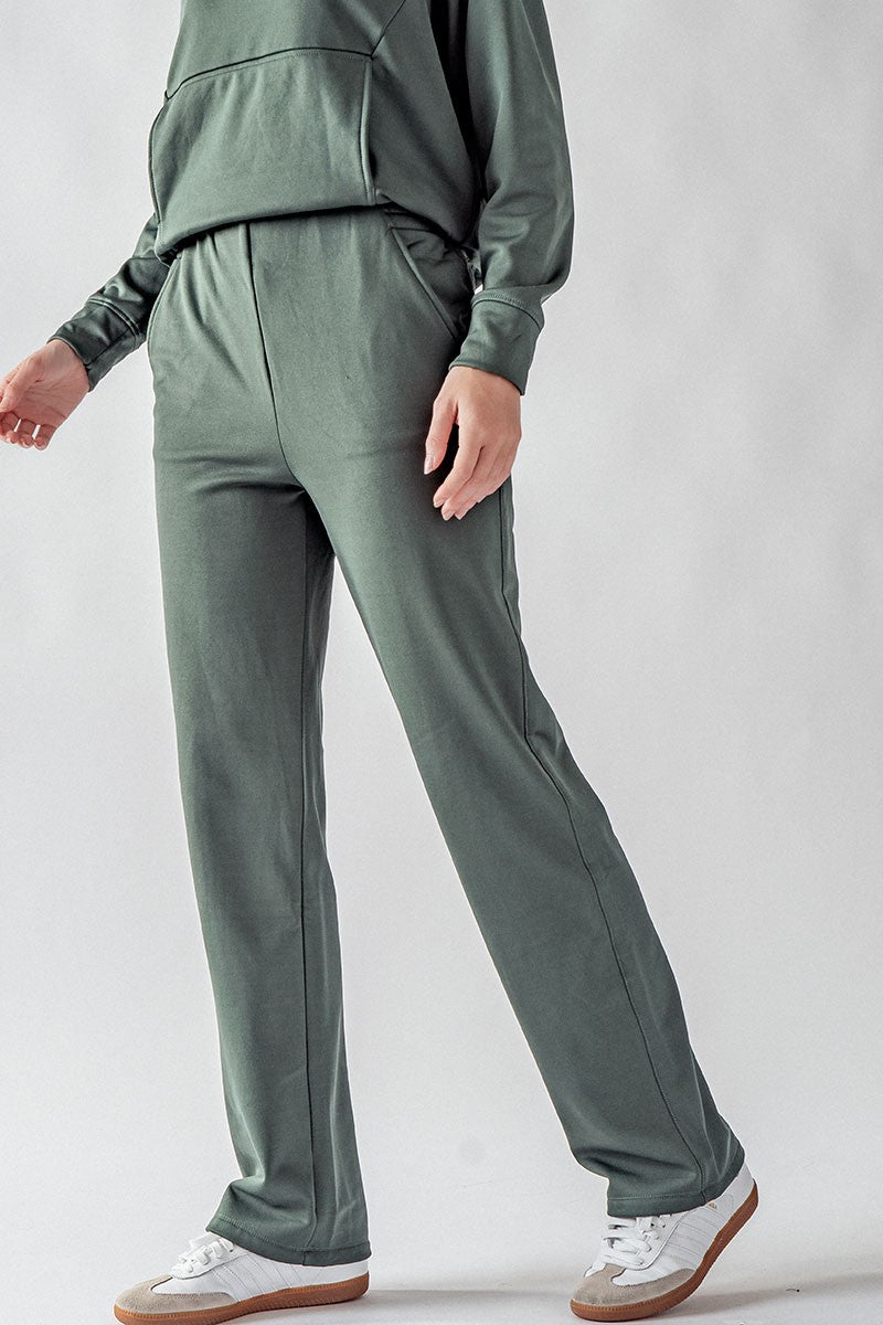 Relaxed Fit Elastic Waist Straight Leg Pants in Deep Forest - Women's Wholesale Casual Pants | Trend Notes