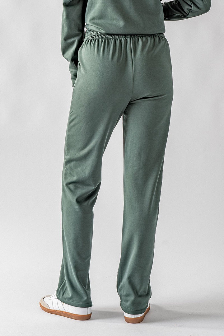 Relaxed Fit Elastic Waist Straight Leg Pants in Deep Forest - Women's Wholesale Casual Pants | Trend Notes