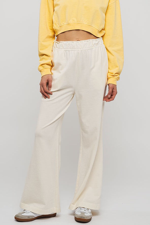 Mineral Washed Relaxed Wide-Leg Lounge Pants in Cream - Women's Wholesale Casual Pants | Trend Notes