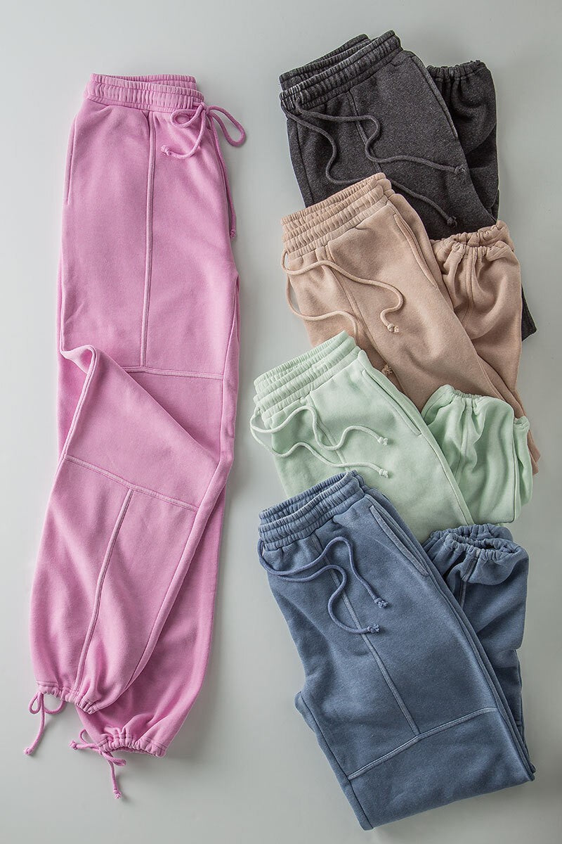 Relaxed Mineral Washed Joggers with Exposed Seams in Gray Blue - Women's Wholesale Sweatpants & Joggers | Trend Notes