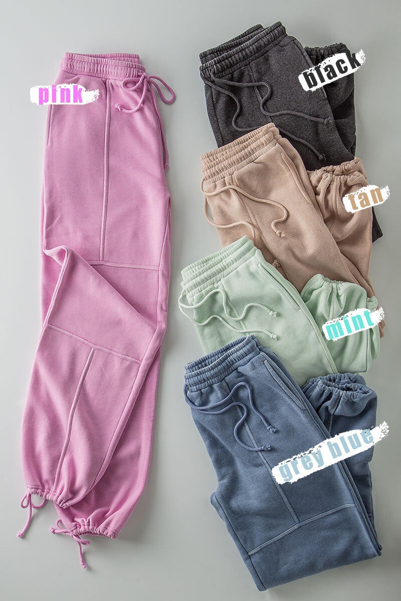 Relaxed Mineral Washed Joggers with Exposed Seams in Gray Blue - Women's Wholesale Sweatpants & Joggers | Trend Notes
