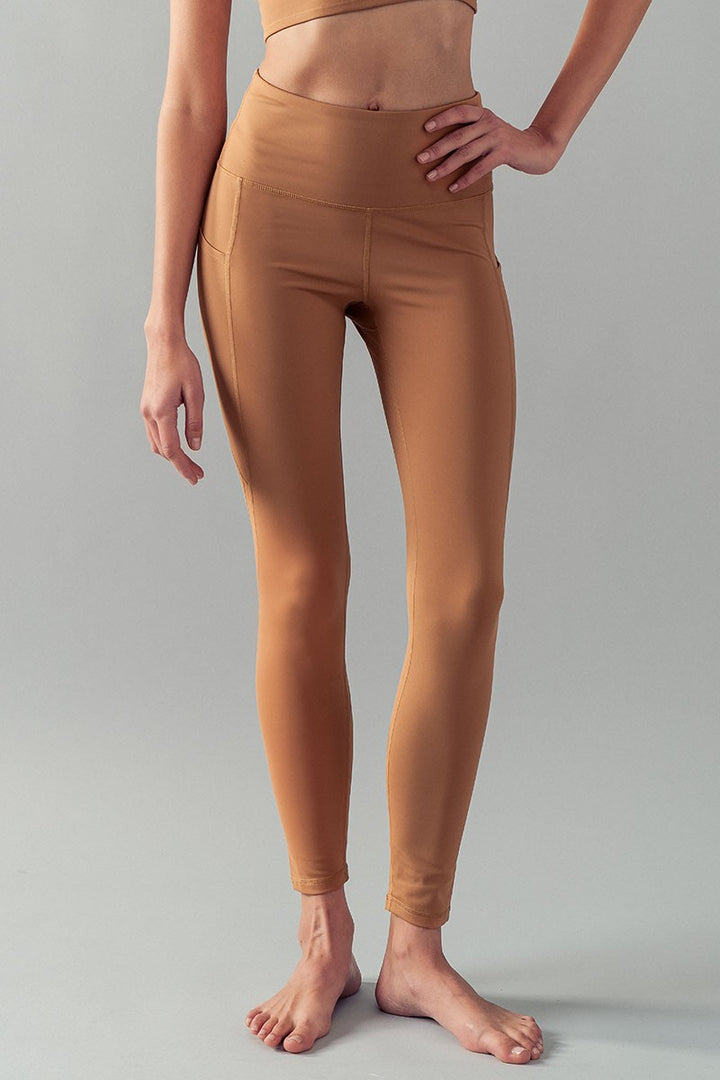 High Waist Performance Leggings with Side Pockets in Caramel - Women's Wholesale Leggings | Trend Notes