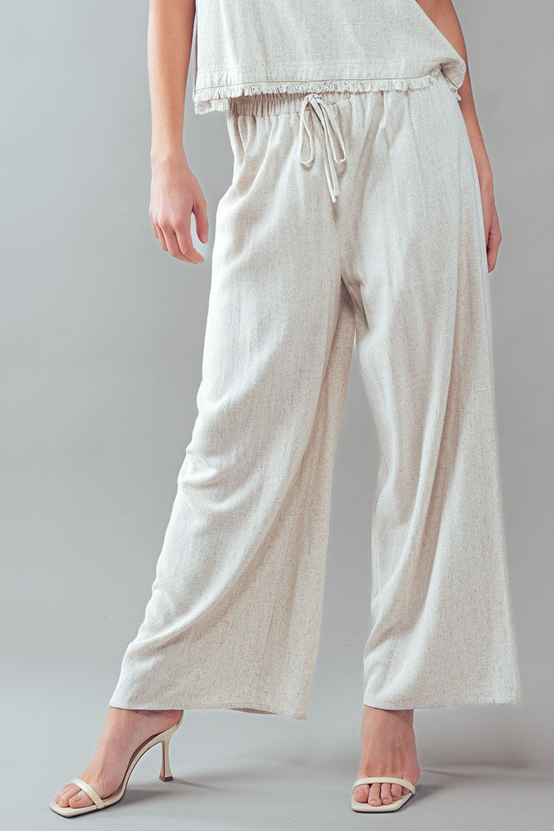 ELASTIC DRAWSTRING WIDE LEG CASUAL PANTS in Natural - Women's Wholesale Casual Pants | Trend Notes