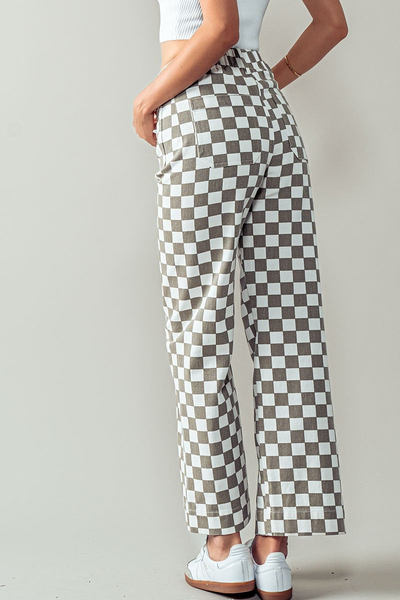 Checkerboard Denim Pants in Taupe - Women's Wholesale Casual Pants | Trend Notes