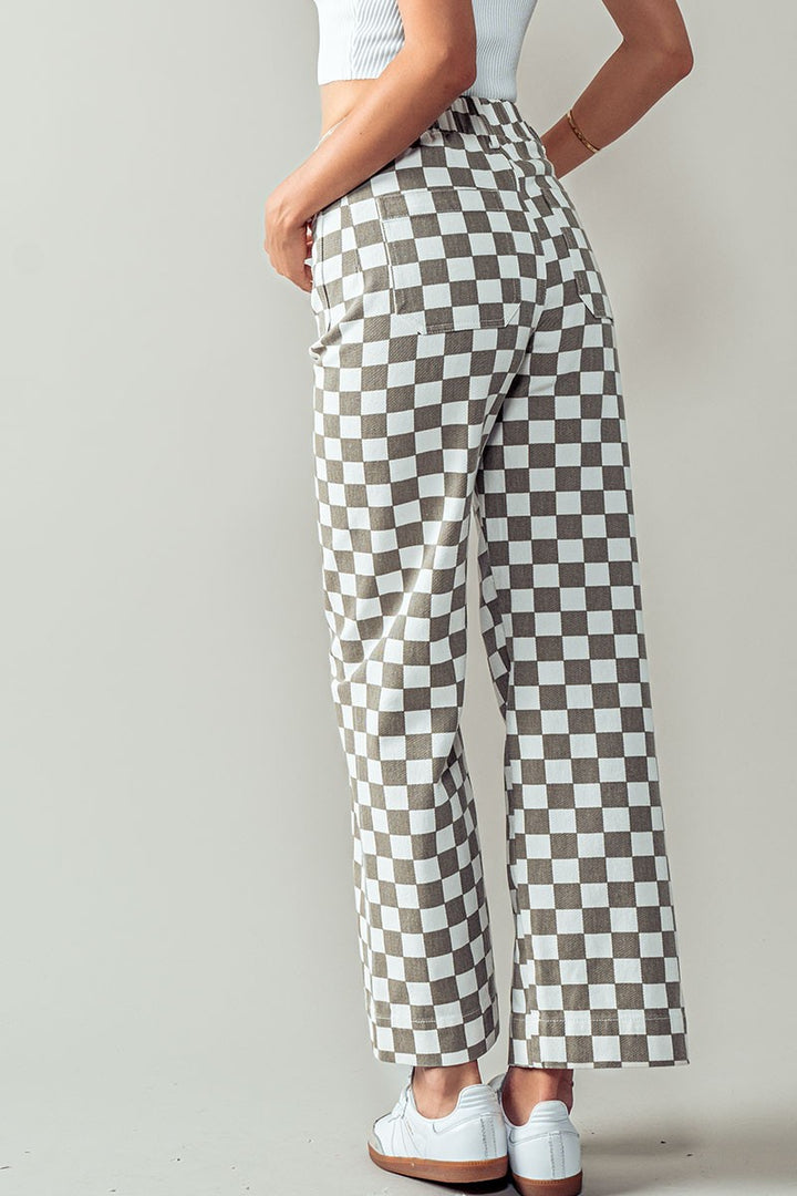 Checkerboard Denim Pants in Taupe - Women's Wholesale Casual Pants | Trend Notes